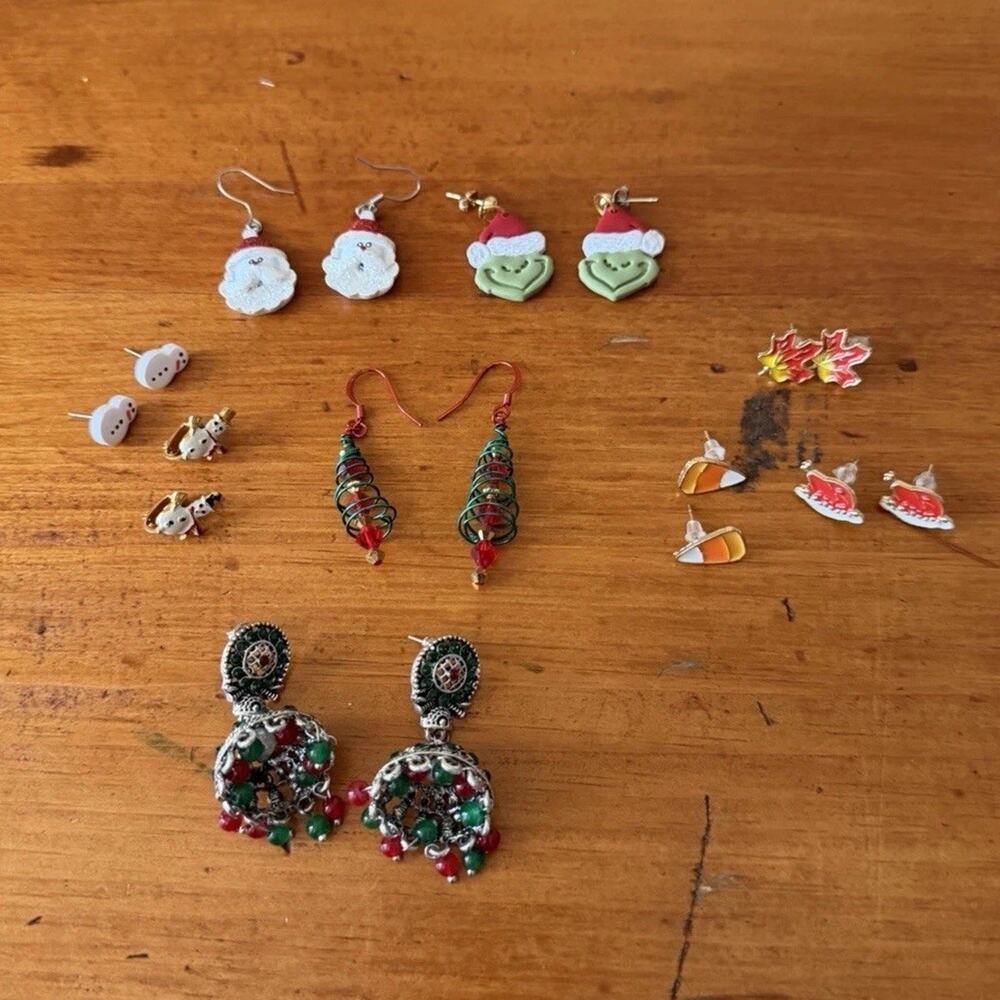 Holiday Novelty Earrings Lot Christmas Halloween Santa Grinch Snowman